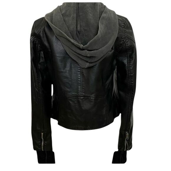 We The Free FP New Dawn Vegan Leather Black Removable Hood Motto Grunge Punk Jac - Picture 4 of 12